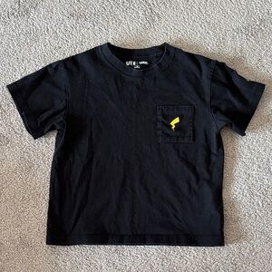Uniqlo Pokemon Black Kids Pocket Tee with Yellow Lightning